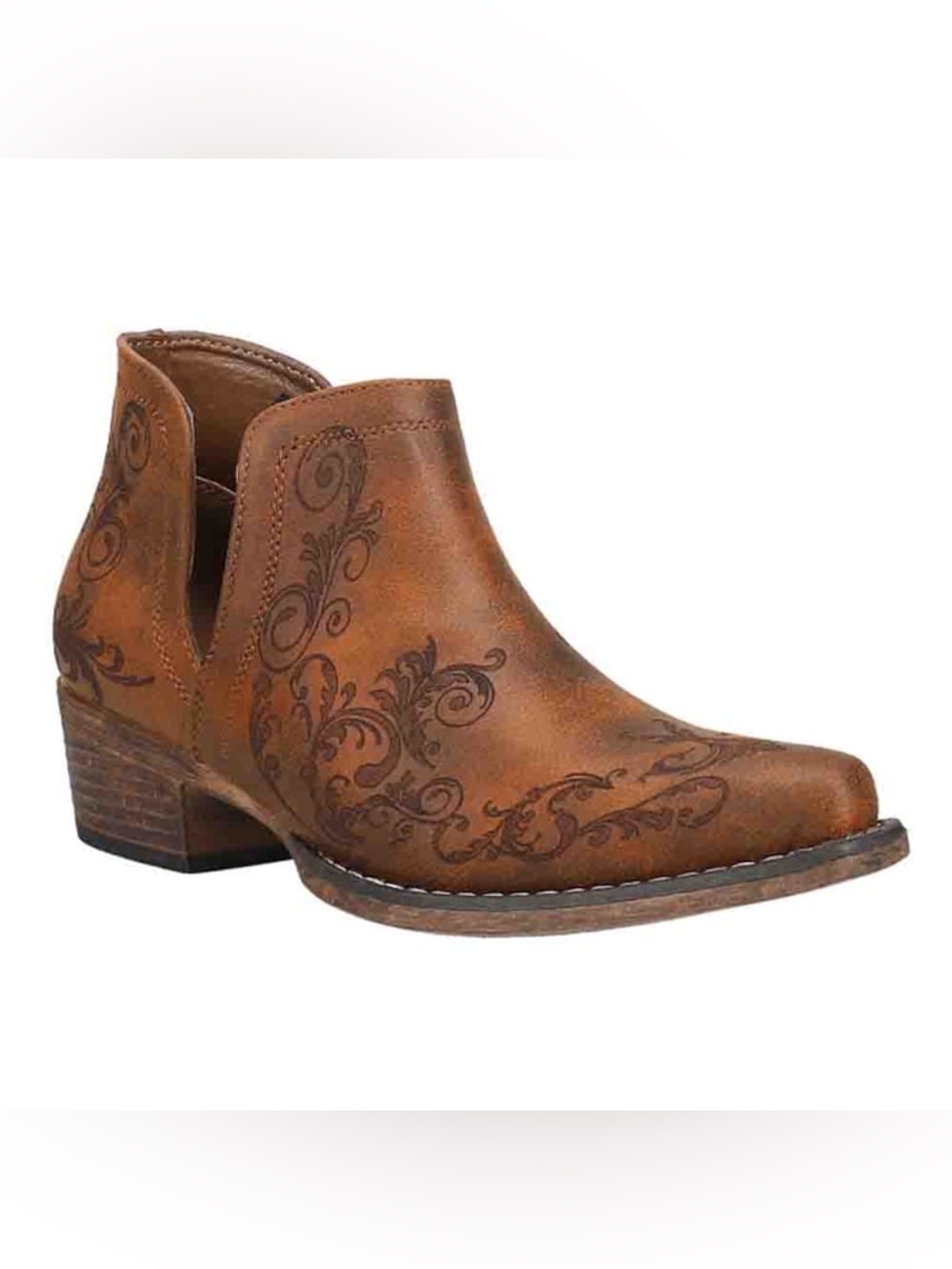 Roper Brown Embossed Leather Ankle Bootie